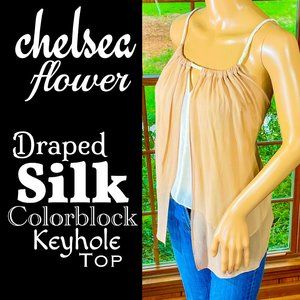 ▪️CHELSEA FLOWER▪️Draped Silk ColorBlock Keyhole Rope Strap Tunic Tank Top
